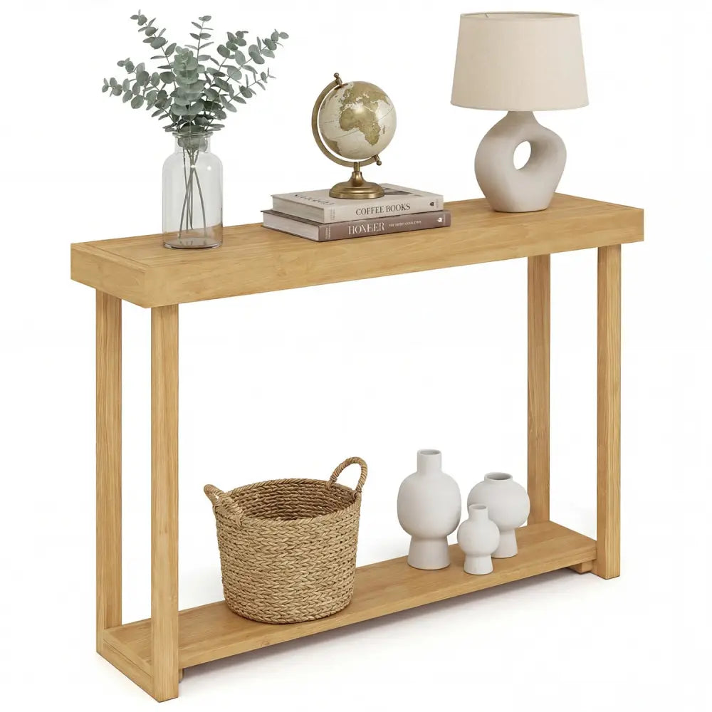 46 Inch Solid Wood Console Table 2-Tier Narrow Farmhouse Sofa Table - Console Tables