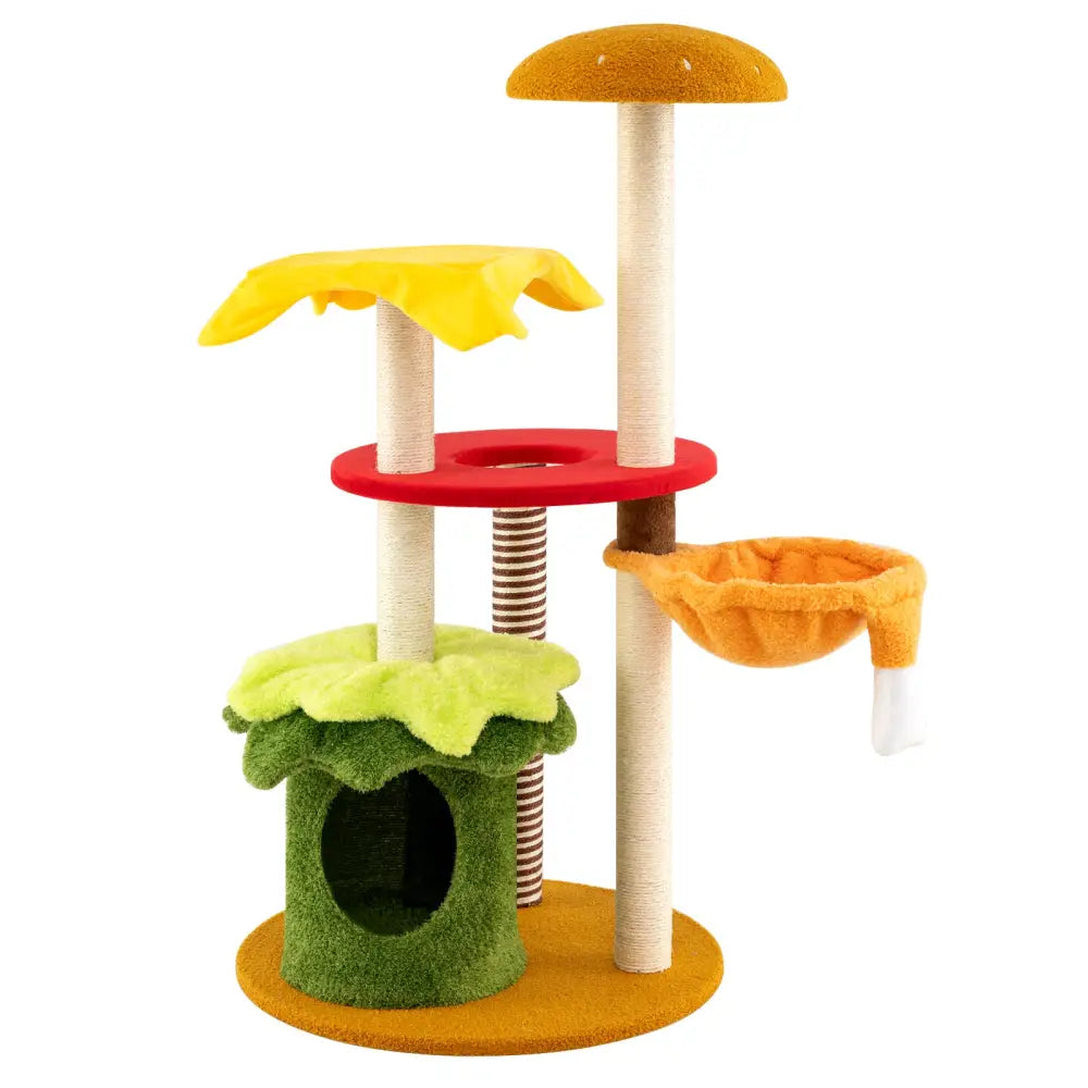 46 Inch Tall Cat Tree Multi-Level with Padded Perch and Hanging Basket Bed-Yellow - Yellow - Cat Trees Condos &