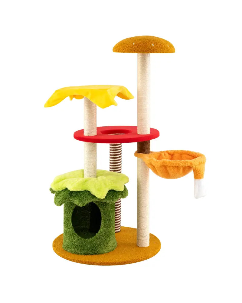 46 Inch Tall Cat Tree Multi-Level with Padded Perch and Hanging Basket Bed-Yellow - Yellow - Cat Trees Condos &