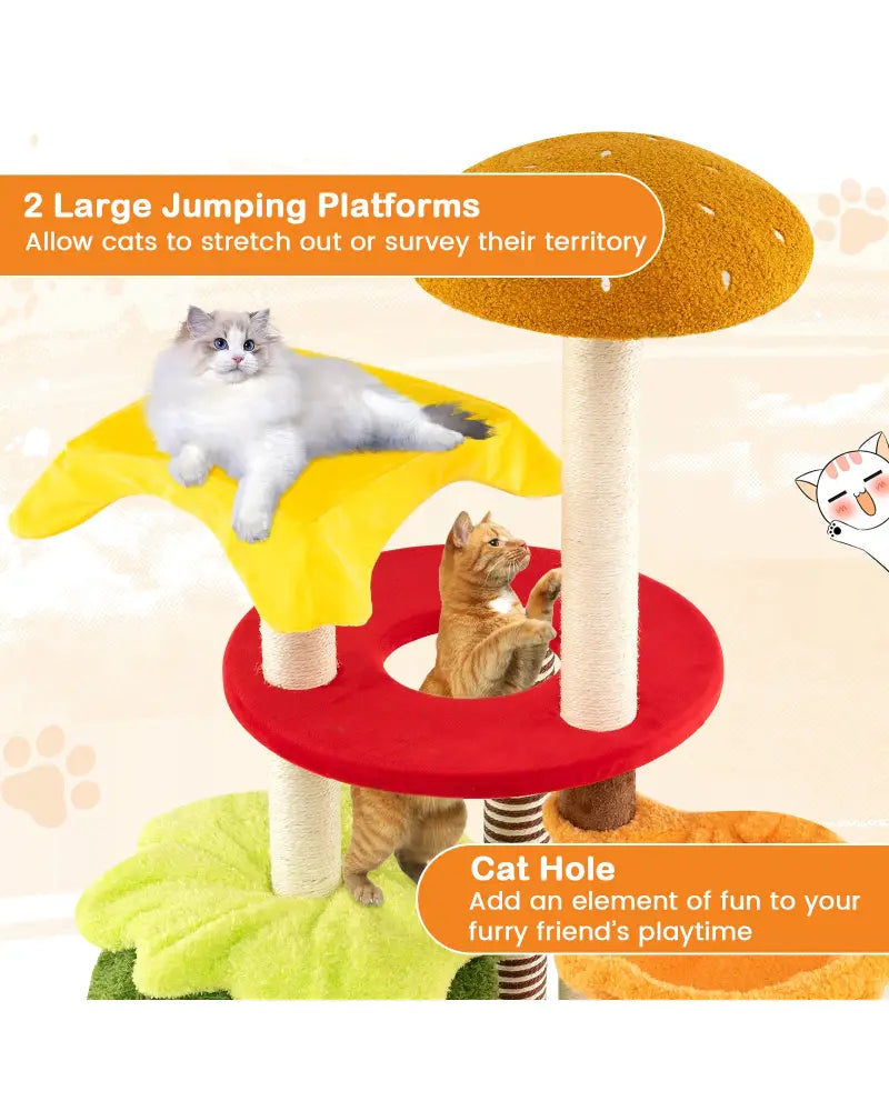 46 Inch Tall Cat Tree Multi-Level with Padded Perch and Hanging Basket Bed-Yellow - Yellow - Cat Trees Condos &