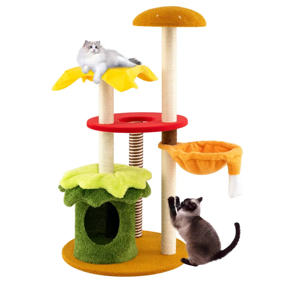 46 Inch Tall Cat Tree Multi-Level with Padded Perch and Hanging Basket Bed-Yellow - Yellow - Cat Trees Condos &