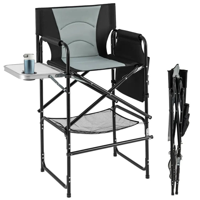 46 Inches Tall Directors Chair with Foldable Side Table and Footrest-Gray - Gray - Camping Furniture