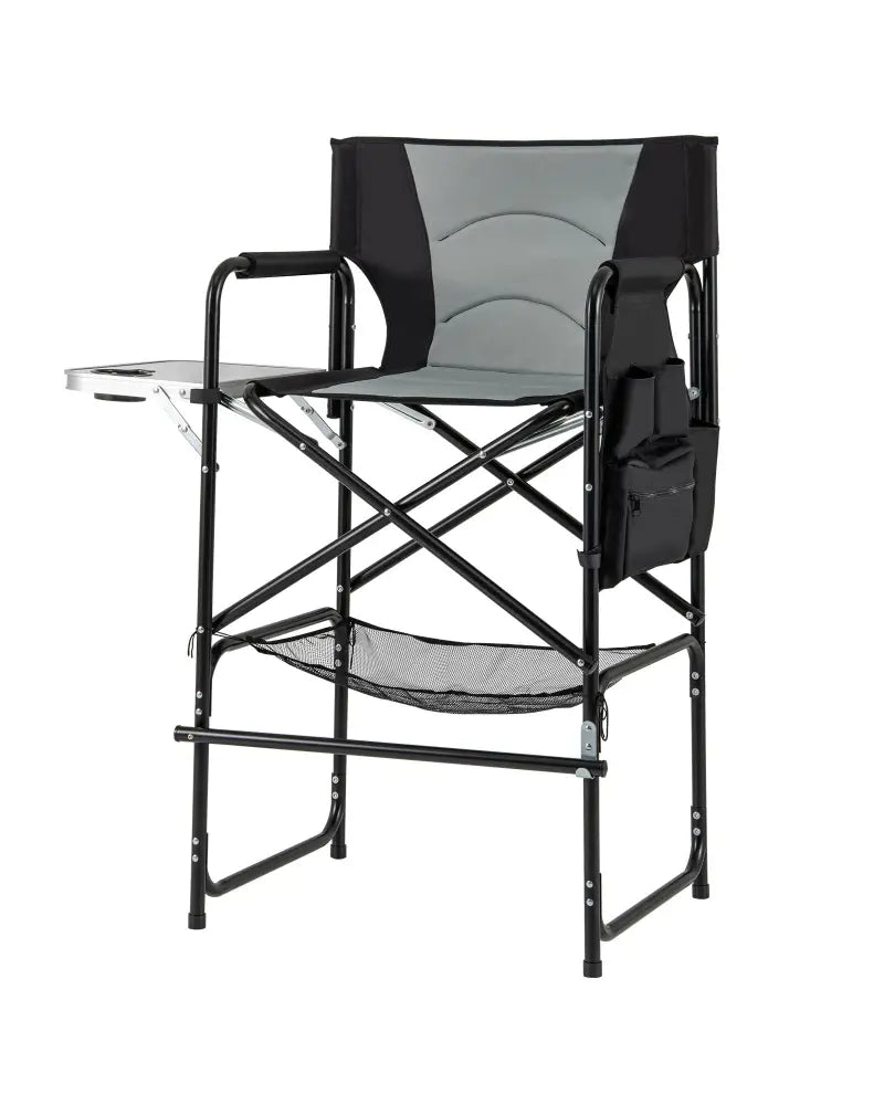 46 Inches Tall Directors Chair with Foldable Side Table and Footrest-Gray - Gray - Camping Furniture