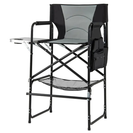 46 Inches Tall Directors Chair with Foldable Side Table and Footrest-Gray - Gray - Camping Furniture