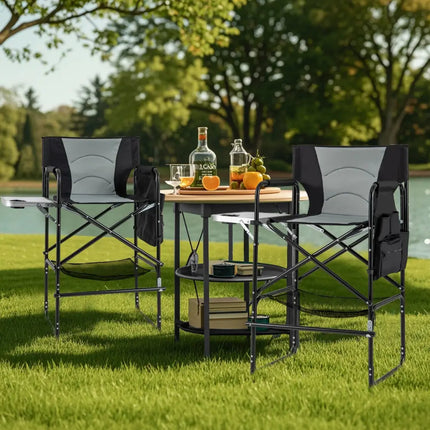 46 Inches Tall Directors Chair with Foldable Side Table and Footrest-Gray - Gray - Camping Furniture