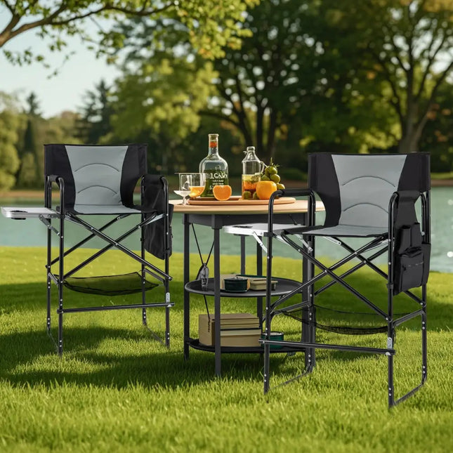 46 Inches Tall Directors Chair with Foldable Side Table and Footrest-Gray - Gray - Camping Furniture