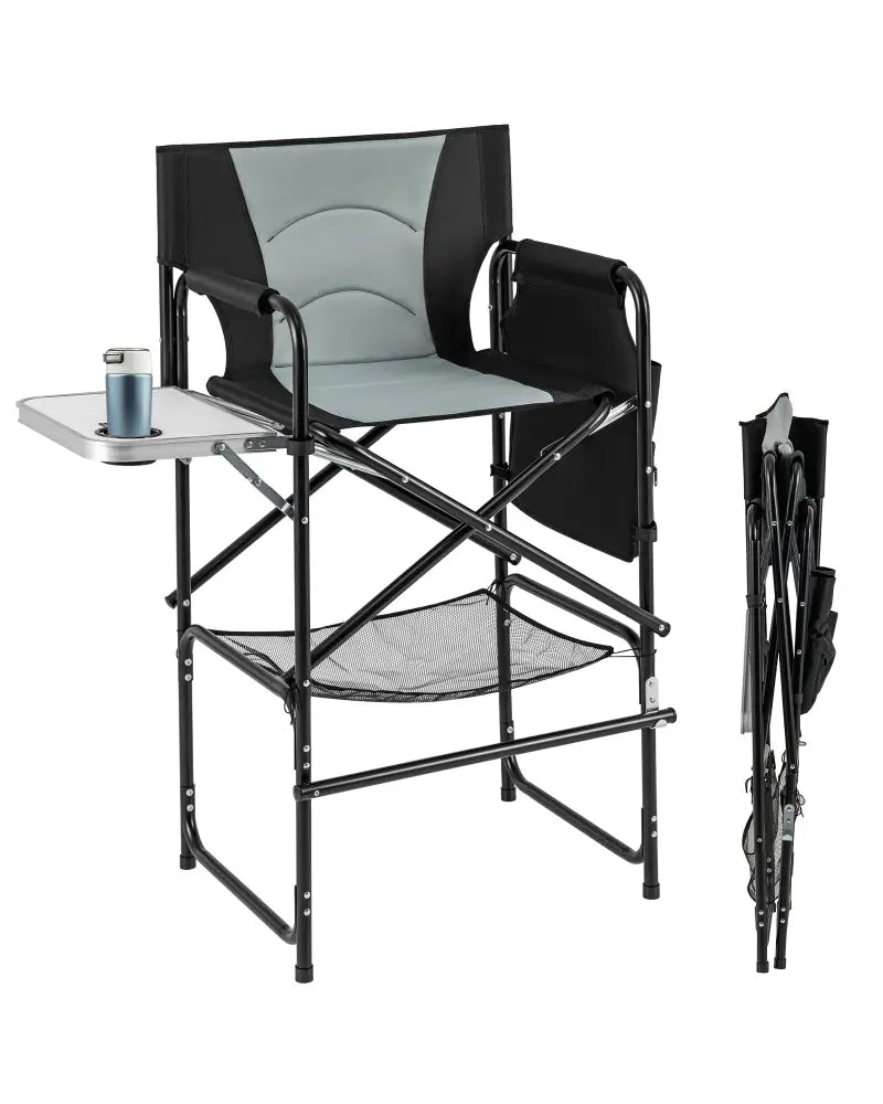 46 Inches Tall Directors Chair with Foldable Side Table and Footrest-Gray - Gray - Camping Furniture