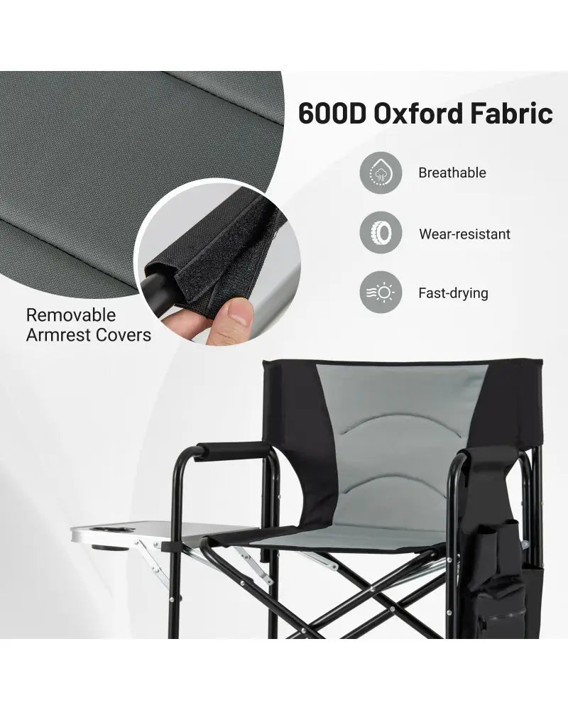 46 Inches Tall Directors Chair with Foldable Side Table and Footrest-Gray - Gray - Camping Furniture
