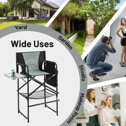 46 Inches Tall Directors Chair with Foldable Side Table and Footrest-Gray - Gray - Camping Furniture