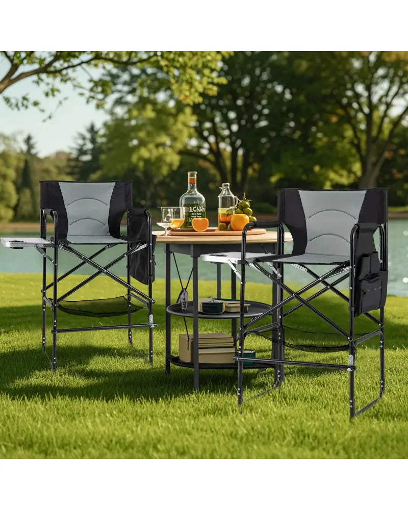 46 Inches Tall Directors Chair with Foldable Side Table and Footrest-Gray - Gray - Camping Furniture