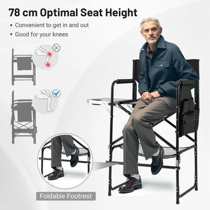 46 Inches Tall Directors Chair with Foldable Side Table and Footrest-Gray - Gray - Camping Furniture