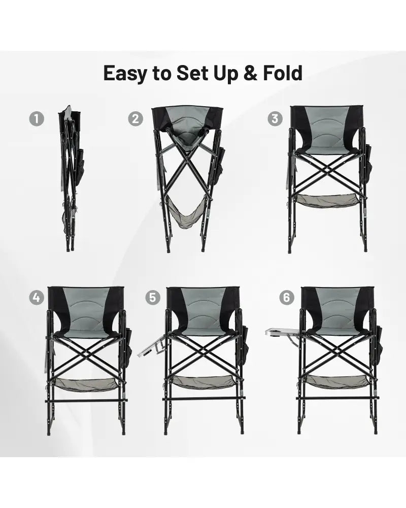 46 Inches Tall Directors Chair with Foldable Side Table and Footrest-Gray - Gray - Camping Furniture