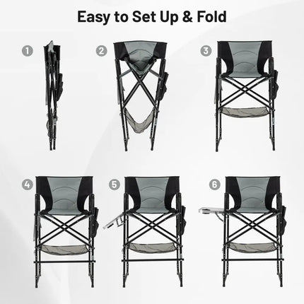 46 Inches Tall Directors Chair with Foldable Side Table and Footrest-Gray - Gray - Camping Furniture
