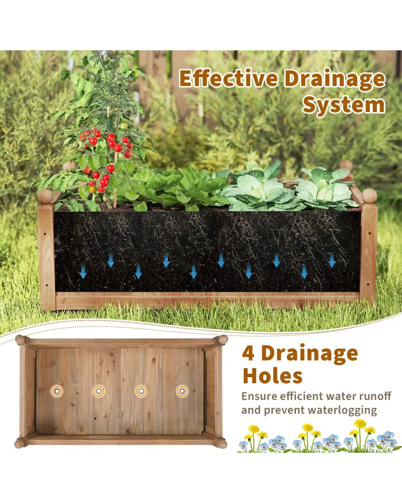 46 x 24 x 16 Inch Rectangular Planter Box with Drainage Holes for Backyard Garden Lawn-Brown - Brown - Raised Garden