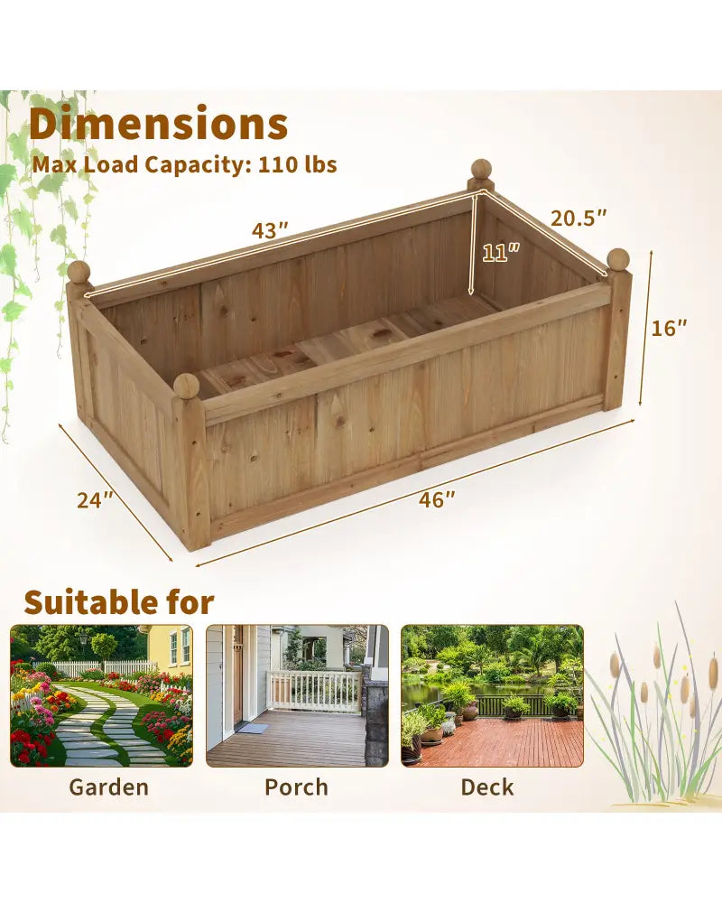 46 x 24 x 16 Inch Rectangular Planter Box with Drainage Holes for Backyard Garden Lawn-Brown - Brown - Raised Garden