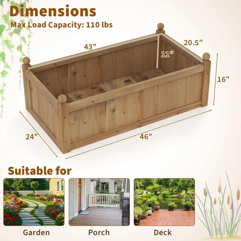 46 x 24 x 16 Inch Rectangular Planter Box with Drainage Holes for Backyard Garden Lawn-Brown - Brown - Raised Garden