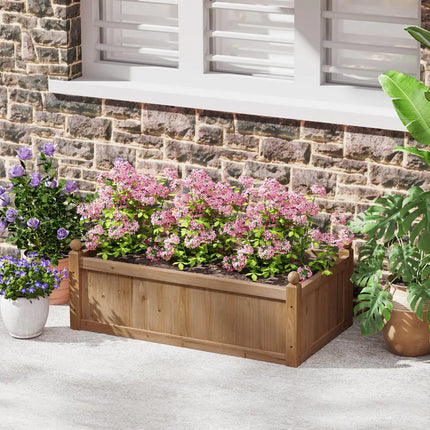 46 x 24 x 16 Inch Rectangular Planter Box with Drainage Holes for Backyard Garden Lawn-Brown - Brown - Raised Garden