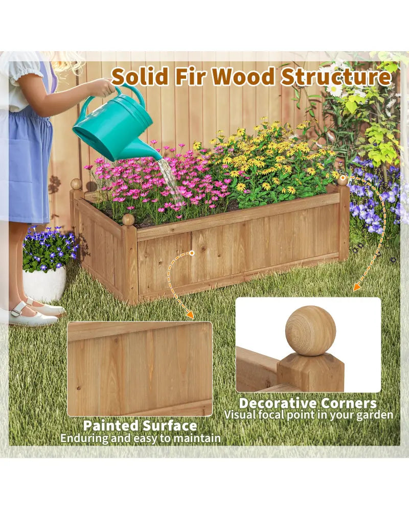46 x 24 x 16 Inch Rectangular Planter Box with Drainage Holes for Backyard Garden Lawn-Brown - Brown - Raised Garden
