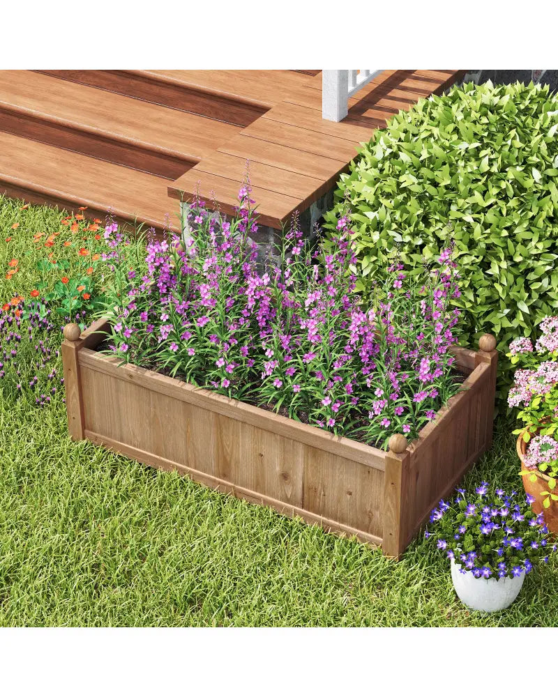 46 x 24 x 16 Inch Rectangular Planter Box with Drainage Holes for Backyard Garden Lawn-Brown - Brown - Raised Garden