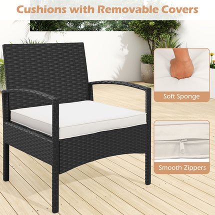3-Piece Patio Furniture Set Rattan Bistro Chairs with Table-Beige