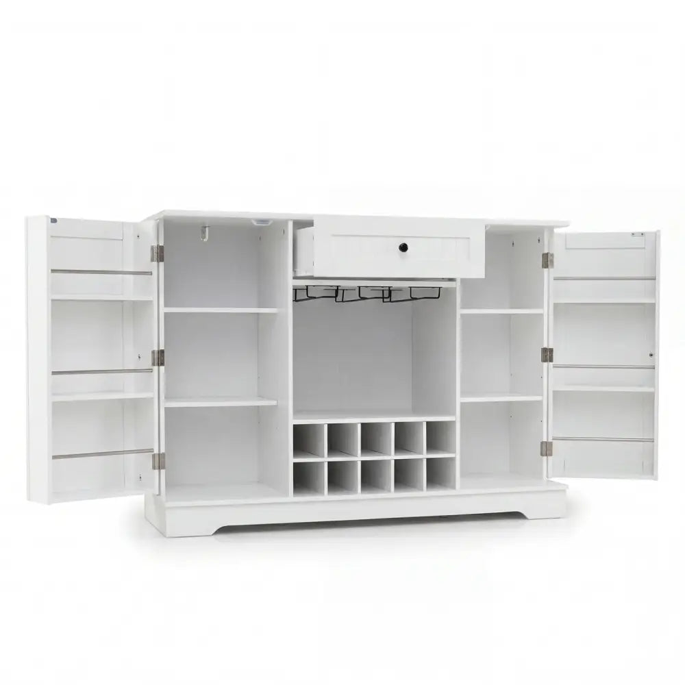 47.2 Inch Sideboard Cabinet with Door Shelves and 10-Bottle Wine Rack-White - White - Sideboards Cabinets & Buffets