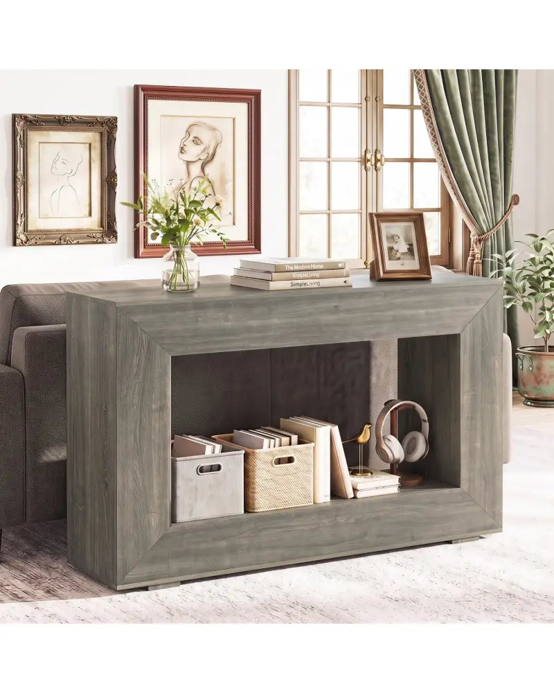 47’’ 2-Tier Farmhouse Console Table with Open Storage Shelf for Living Room-Oak - Oak - Console Tables