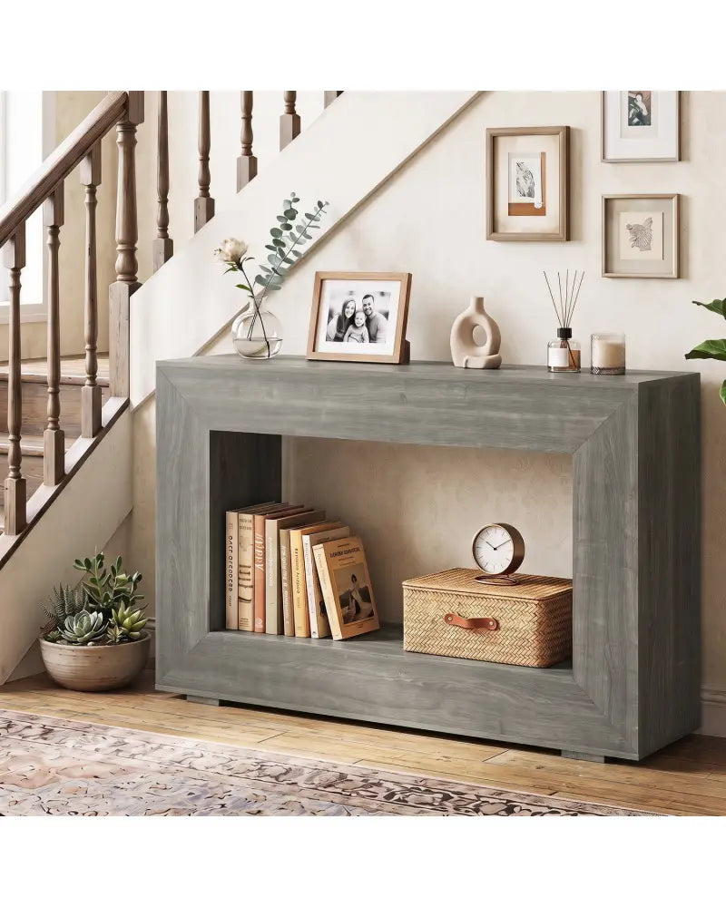 47’’ 2-Tier Farmhouse Console Table with Open Storage Shelf for Living Room-Oak - Oak - Console Tables
