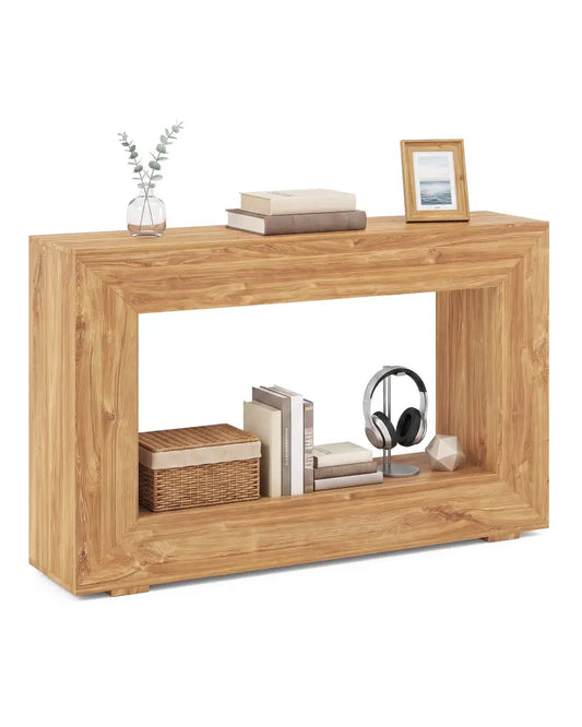 47’’ 2-Tier Farmhouse Console Table with Open Storage Shelf for Living Room-Natural - Natural - Console Tables