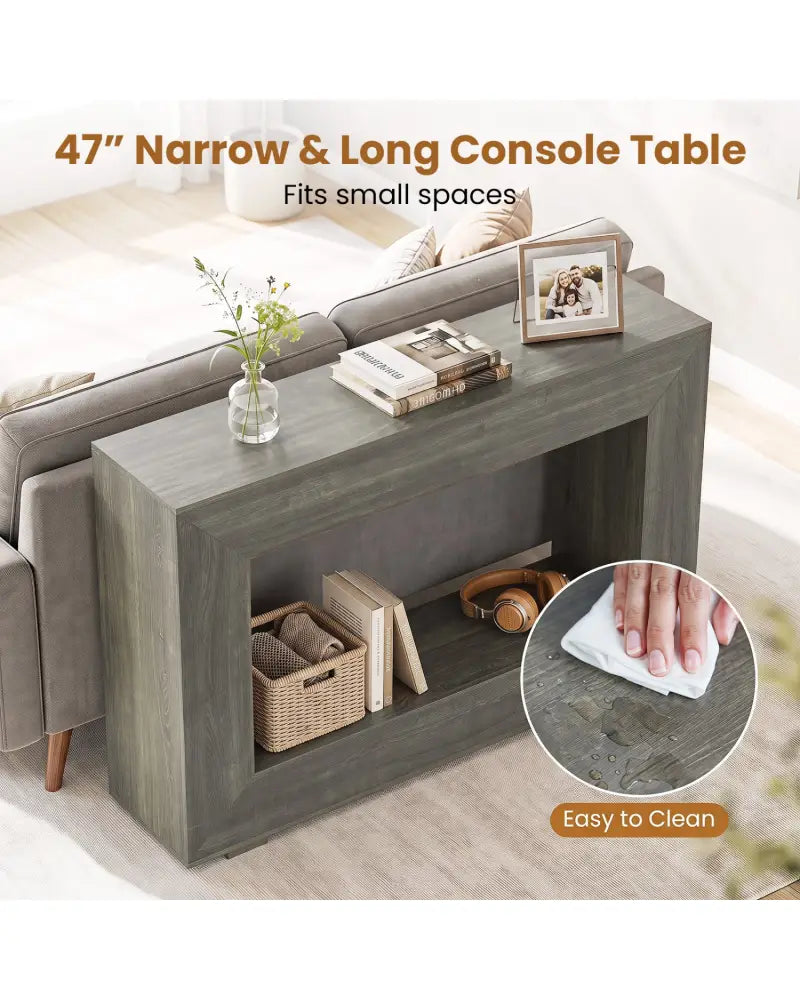 47’’ 2-Tier Farmhouse Console Table with Open Storage Shelf for Living Room-Oak - Oak - Console Tables