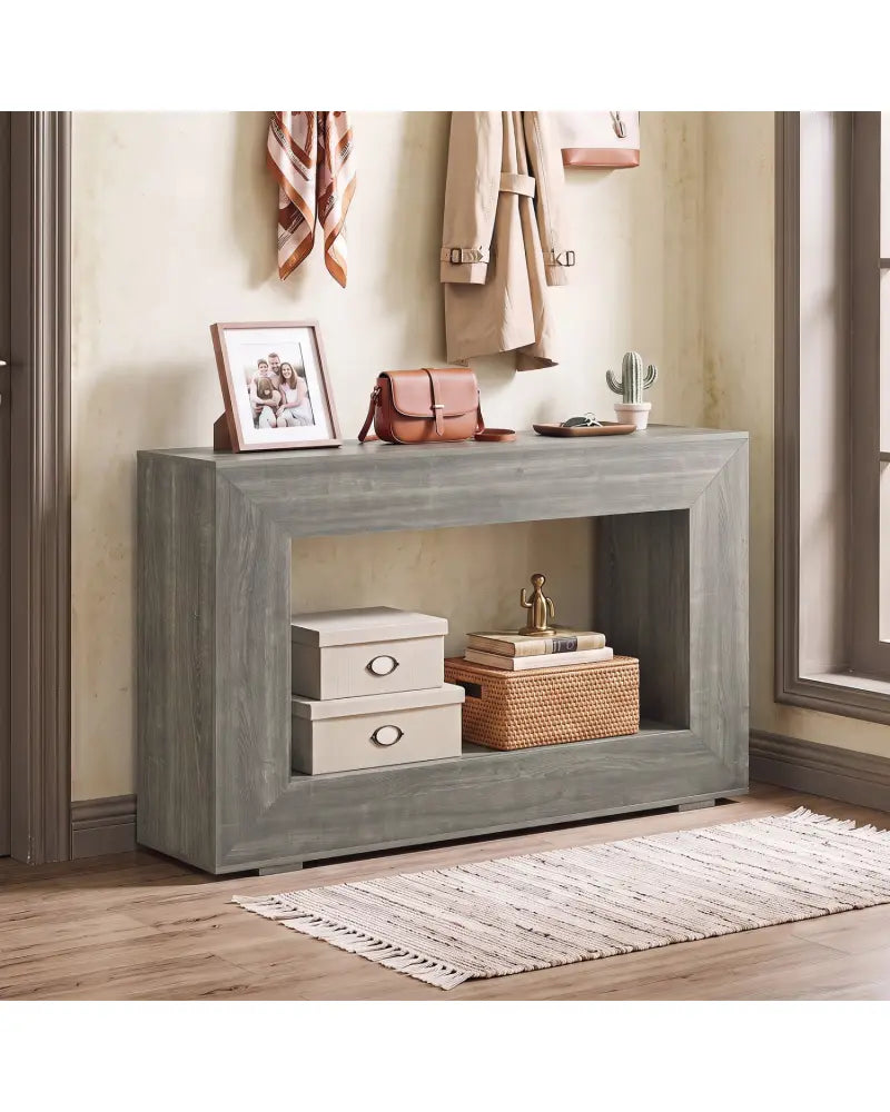 47’’ 2-Tier Farmhouse Console Table with Open Storage Shelf for Living Room-Oak - Oak - Console Tables