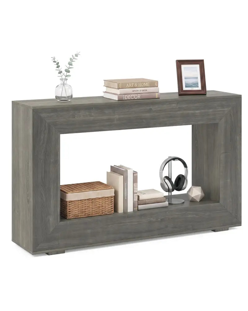 47’’ 2-Tier Farmhouse Console Table with Open Storage Shelf for Living Room-Oak - Oak - Console Tables