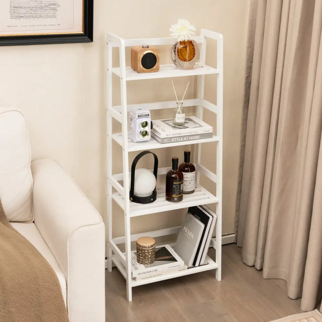 47.5 Inch 4-Tier Multifunctional Bamboo Bookcase Storage Stand Rack-White Costway