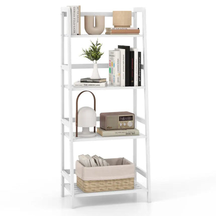 47.5 Inch 4-Tier Multifunctional Bamboo Bookcase Storage Stand Rack-White Costway