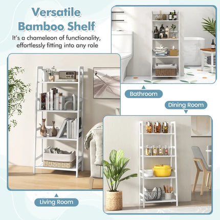 47.5 Inch 4-Tier Multifunctional Bamboo Bookcase Storage Stand Rack-White Costway