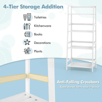 47.5 Inch 4-Tier Multifunctional Bamboo Bookcase Storage Stand Rack-White Costway