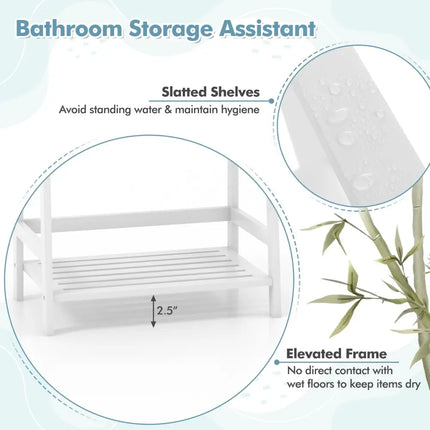 47.5 Inch 4-Tier Multifunctional Bamboo Bookcase Storage Stand Rack-White Costway