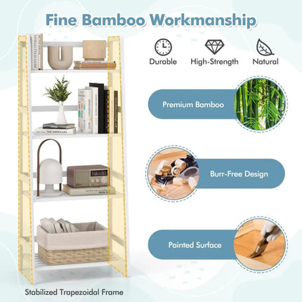 47.5 Inch 4-Tier Multifunctional Bamboo Bookcase Storage Stand Rack-White Costway