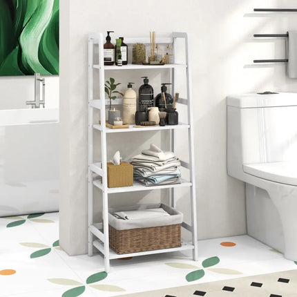 47.5 Inch 4-Tier Multifunctional Bamboo Bookcase Storage Stand Rack-White Costway
