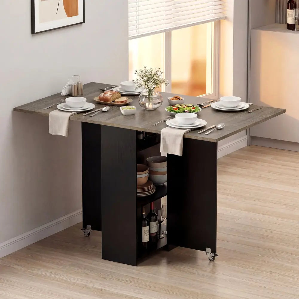 47.5 Inch Farmhouse Extendable Wooden Dinner Table with Lockable Wheels-Oak - Oak - Dining Tables