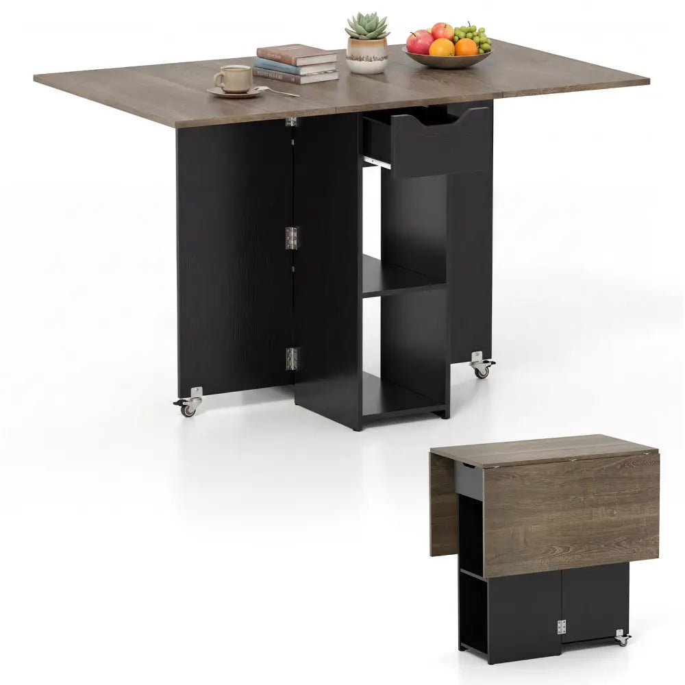 47.5 Inch Farmhouse Extendable Wooden Dinner Table with Lockable Wheels-Oak - Oak - Dining Tables