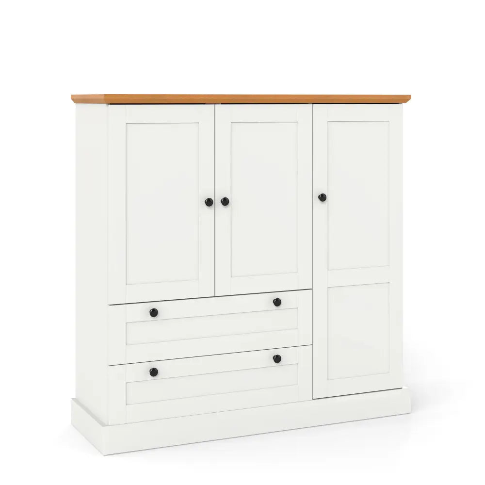 47.5 Inch Kitchen Freestanding Storage Cabinet with 3 Doors and 2 Large Drawers-White - White - Sideboards Cabinets &