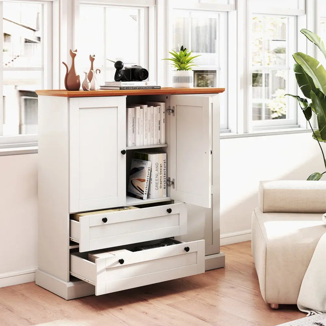 47.5 Inch Kitchen Freestanding Storage Cabinet with 3 Doors and 2 Large Drawers-White Costway