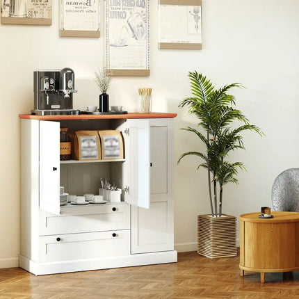 47.5 Inch Kitchen Freestanding Storage Cabinet with 3 Doors and 2 Large Drawers-White Costway
