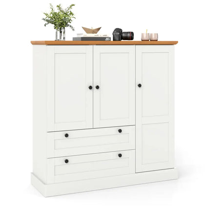 47.5 Inch Kitchen Freestanding Storage Cabinet with 3 Doors and 2 Large Drawers-White Costway