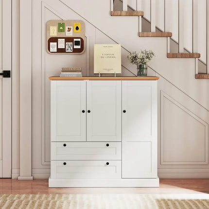 47.5 Inch Kitchen Freestanding Storage Cabinet with 3 Doors and 2 Large Drawers-White Costway