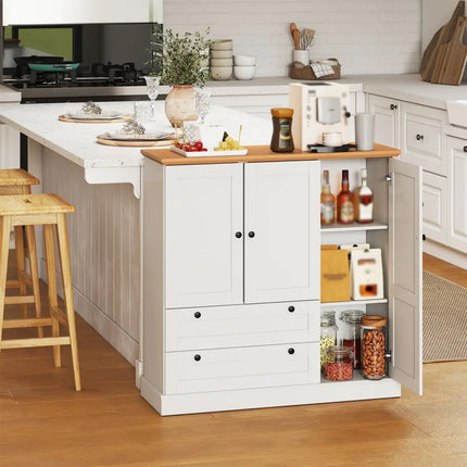 47.5 Inch Kitchen Freestanding Storage Cabinet with 3 Doors and 2 Large Drawers-White Costway