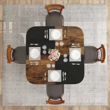 47.5 inch Modern Dining Table  Square Kitchen Table with Mix-colored Tabletop-Rustic Brown Costway