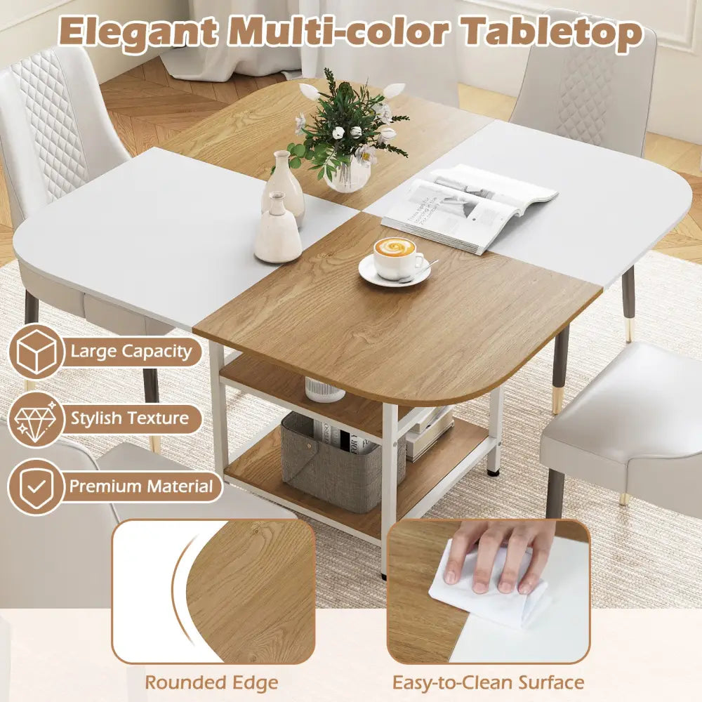 47.5 inch Modern Dining Table Square Kitchen Table with Mix-colored Tabletop-Natural - Natural - Dining Tables