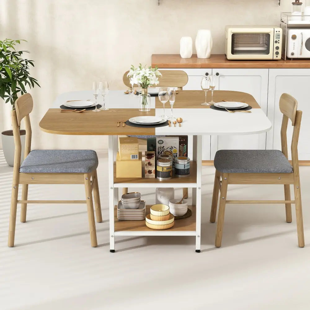 47.5 inch Modern Dining Table Square Kitchen Table with Mix-colored Tabletop-Natural - Natural - Dining Tables