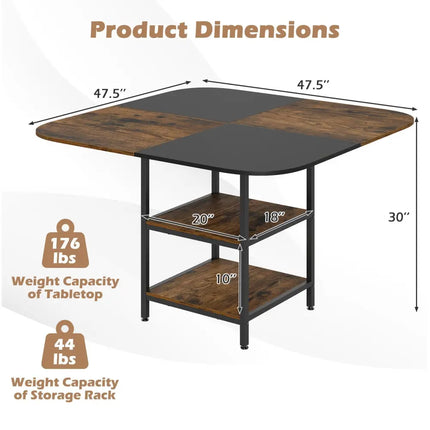 47.5 inch Modern Dining Table  Square Kitchen Table with Mix-colored Tabletop-Rustic Brown Costway